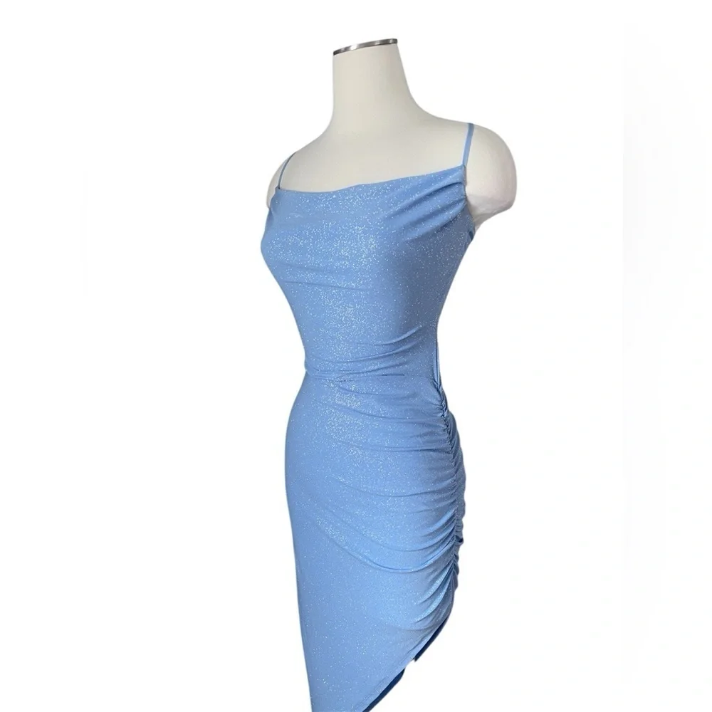 Blue Asymmetrical Midi Skirt